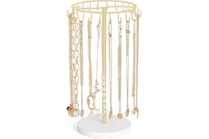 Mkono Necklace Holder Metal Jewelry Display Stand Necklace Organizer with 22 Hooks for Storage and Hanging Bracelet Keychain Home Room Decor for Women,Gold