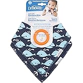 Dr. Brown's Super Soft & Absorbent Baby Bandana Bib with Snap-On Teether, 3m+, 2-Pack, Navy Whales & Anchors