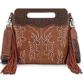 Wrangler Crossbody Bags for Women Western Fringe Top Handle Handbags Embroidered Boot Scroll Crossbody Bag