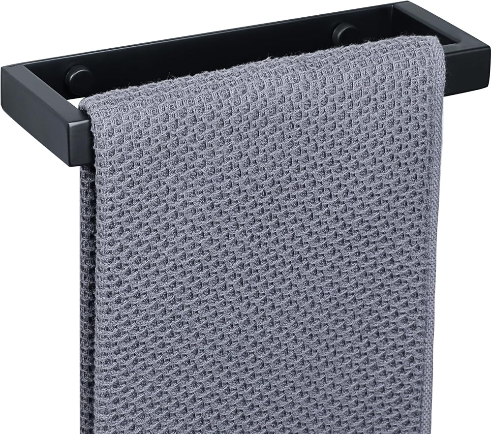 SAYAYO Black Self-Adhesive & Screw Towel Holder 200mm SUS304 Wall Mounted