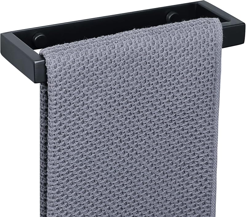SAYAYO Black Self-Adhesive & Screw Towel Holder 200mm SUS304 Wall Mounted