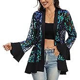 Anna-Kaci Women's Sequin Lace Mesh Cardigan Jacket with Open Front Trim for Party, Holiday, and Evening Wear