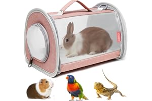 Ioview Guinea Pig Carrier Travel Small Animal Carrier Bag Lizard Bird Rabbit Carrier Cage Squirrel Breathable Bag Portable Travel Hamster Small Pet Hangbag (Large, Pink)