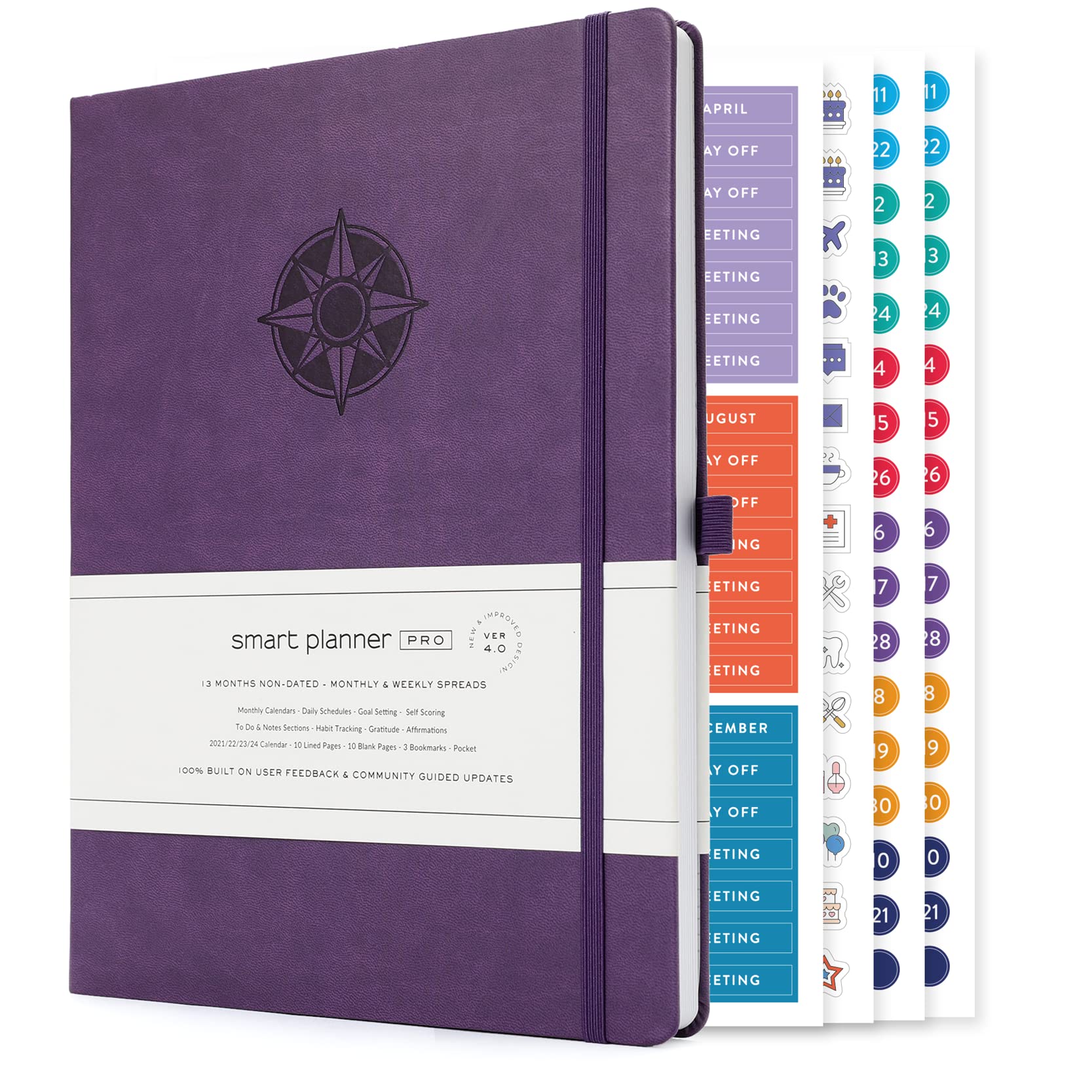 Smart Planner Pro – Undated Daily Planner – Large A4 – Achieve Goals & Increase Productivity with Weekly, Monthly, Work Sections - Organizer Diary with Back Pocket, 3 Satin Bookmarks & Pen Holder