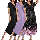 Ekouaer 3 Pack Long Nightgowns for Women Plus Size House Dress Short Sleeve Night Gown V Neck Casual Nightshirt M-5XL
