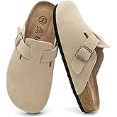 Brelzo Calvior Women's Suede Clogs Men's Slip-On Mules Non-Slip Potato Shoes Arch Support Sandals with Adjustable Buckle for Indoor & Outdoor Use