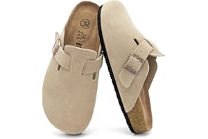 Brelzo Calvior Women's Suede Clogs Men's Slip-On Mules Non-Slip Potato Shoes Arch Support Sandals with Adjustable Buckle for Indoor & Outdoor Use