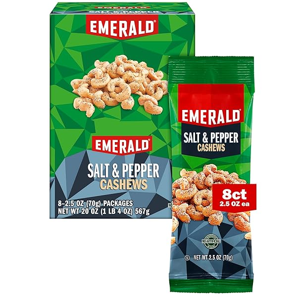 EMERALD NUTS SALT AND PEPPER SEASONED CASHEWS 8 CT (1-PACK) | 2.5 OZ
