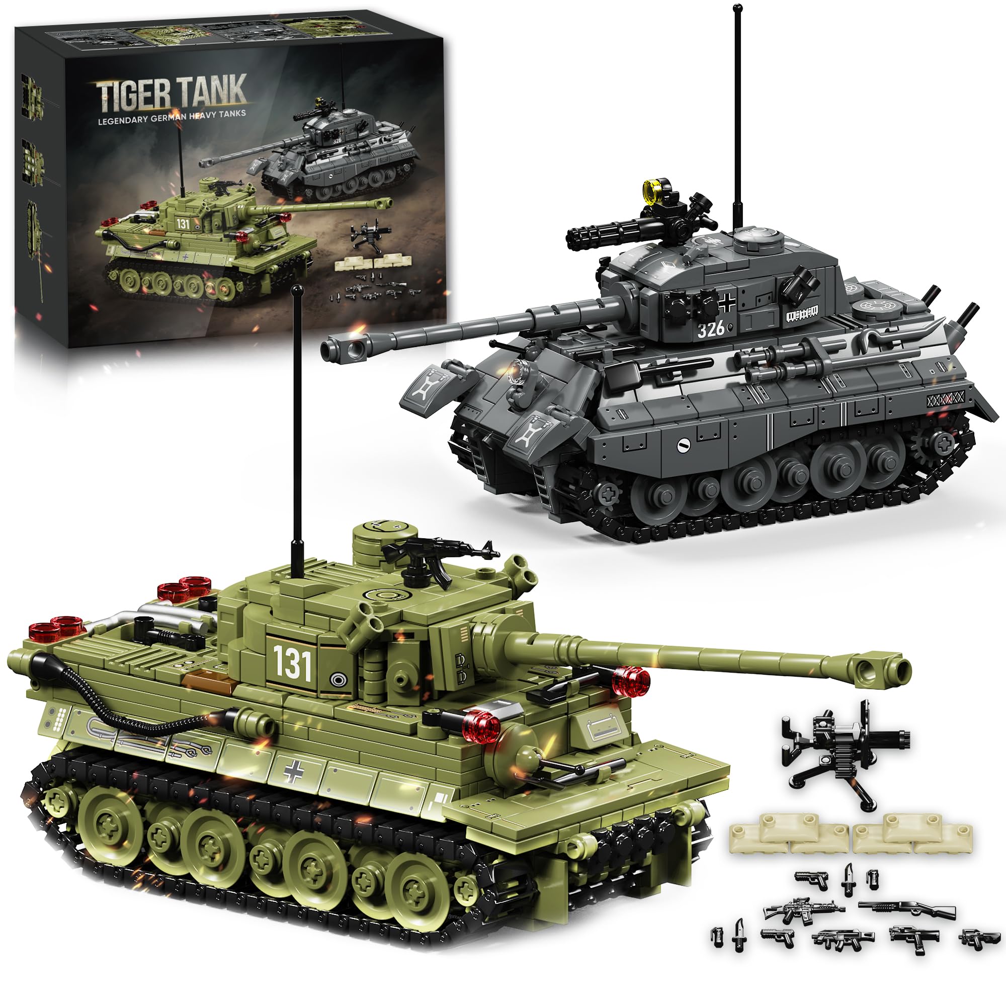 Photo 1 of **parts only**WW2 Army Tank Building Blocks Set, 2 Classic Military Tanks Building Set with Rotatable Turret, Movable Tracks & Tactical Gear, Tiger Tank Model & Military Vehicles for Collectors and Boys, 1314Pcs