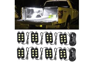 NBWDY LED Truck Bed Light Kit-48 White LEDs Pickup Bed Lighting Kit,Rear Work Box Lighting Kit,Rail Lights,Side Marker Light Rock Light for Truck Pickup Cargo Trailer RVs Under Car w/Switch-8Pcs