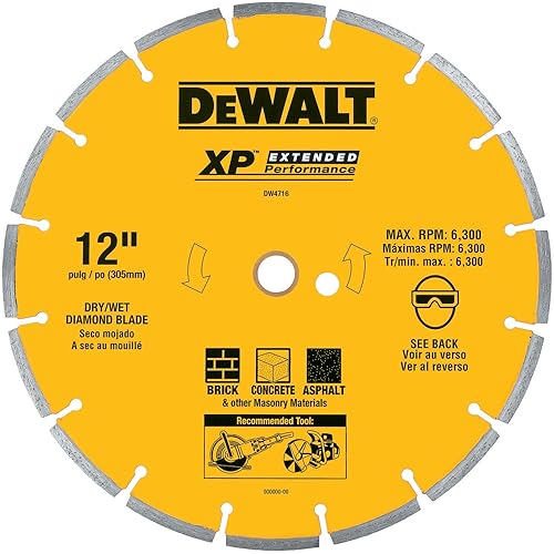 DEWALT DW4716 Industrial 12-Inch Dry Cutting Segmented Diamond Saw Blade with 1-Inch Arbor