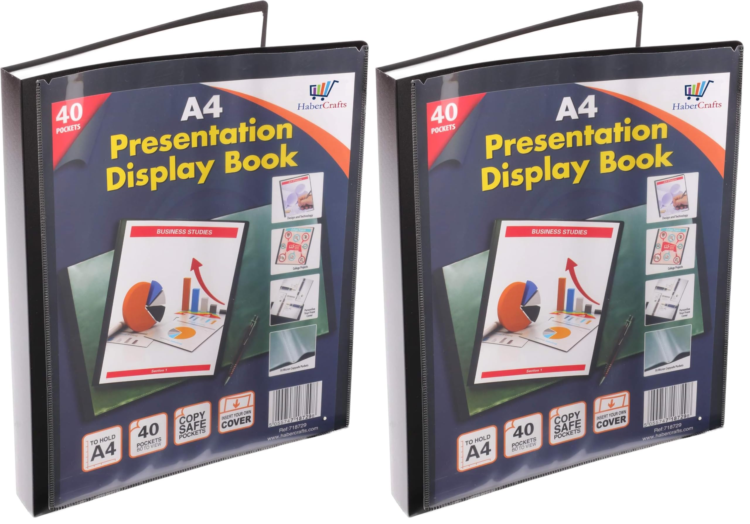 A4 40 Pocket Display Book Folder Portfolio (80 Views) Project Certificate Folder Plastic Wallets (Pack of 2)
