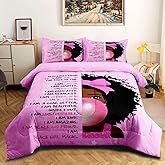 GRAT TIOC Black Girl Bubble Gum Comforter Twin for Kids Teens,Black Girl Magic Bedding Set,African American Inspirational Bed Comforter Set,Princess Bedroom Set