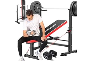 OPPSDECOR 8 in 1 660lbs Weight Bench Adjustable Bench Press Set with Squat Rack Olympic Workout Bench with Leg Developer Preacher Curl Foldable Weight Benches For Home Gym OPX496