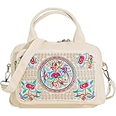 Embroidered Canvas Top Handle Handbag, 3 Layers Crossbody Bag Multiple Colors