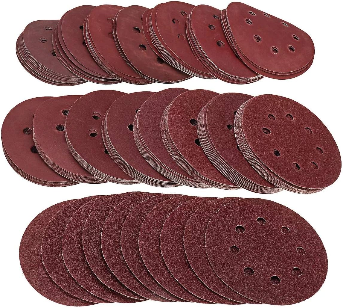 Hegaed 160pcs 5 Inch 8-Hole Hook Loop Sanding Discs 40-2000 Grit Orbital Sander Sandpapers