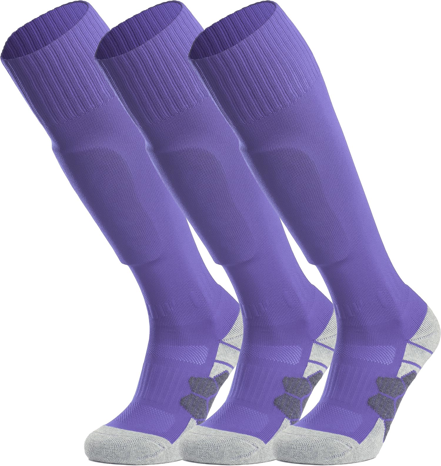 Photo 1 of APTESOL Youth Soccer Socks Kids Knee High Team Sport Cushion Sock Women Men Long Tube Cotton Athletic Compression Socks (3-Pair Purple-A,Medium)
