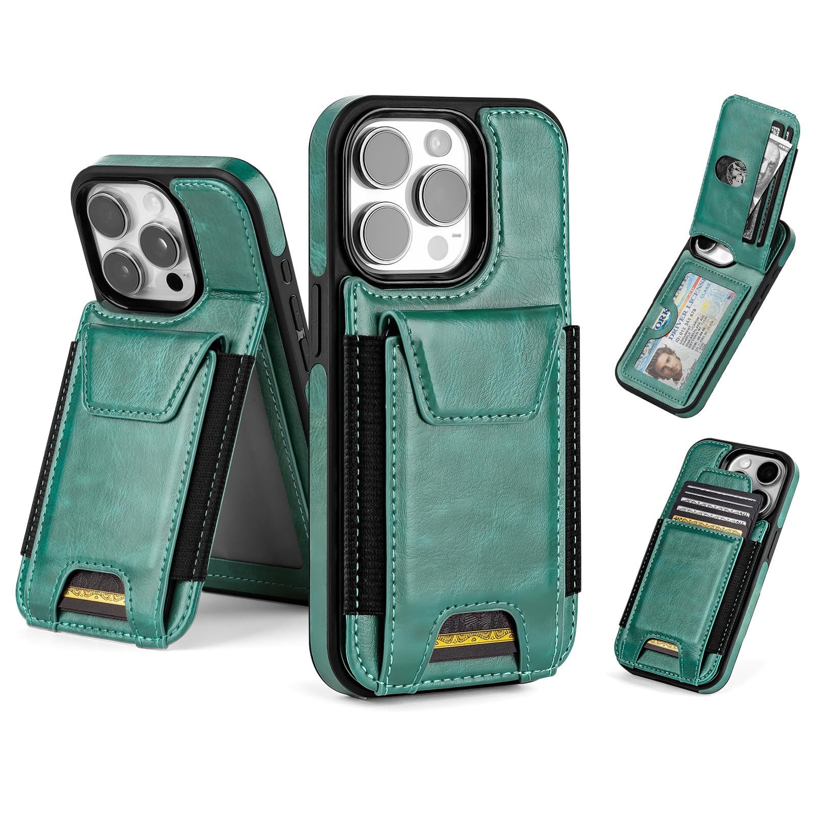 SkyEagle Compatible with iPhone 12 Pro Wallet Case with Card Holder,Women Men Phone Case PU Leather RFID Blocking Shockproof Magnetic Flip Cover Credit Card Slots Kickstand,for Apple 12 6.1,Blue Green