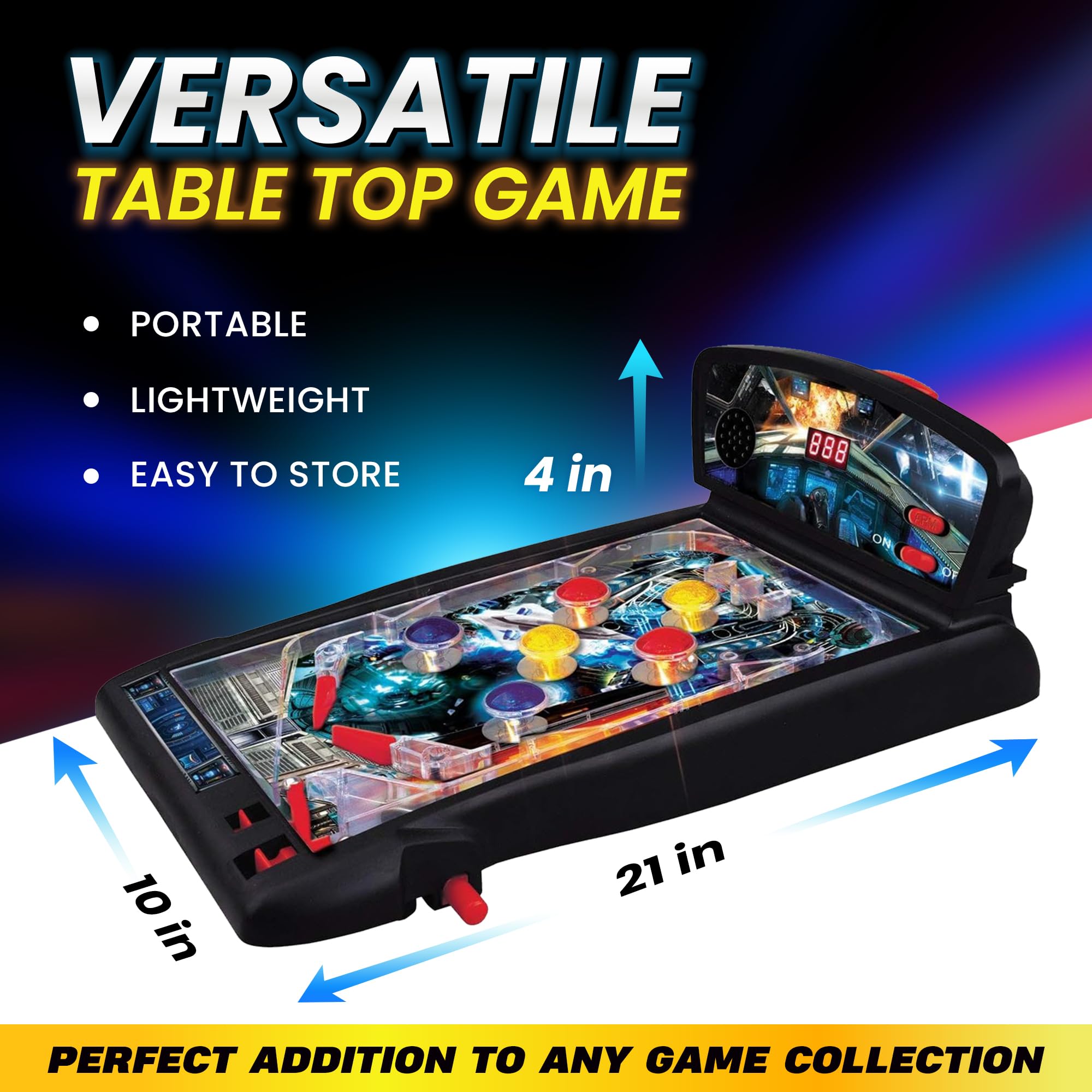 New Era Pinball Game Black – Interactive Tabletop or Floor Arcade Pinball Machine for Kids & Adults – LED Scoring, Lights & Sounds, Fast & Fun 3-Ball Launch Game – Ideal Gift for Birthdays & Christmas