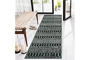 Lahome Moroccan 2x6 Black Runner Rug Non-Slip, Kitchen Rug Runner Washable Non-Skid Hallway, Geometric Print Distressed Carpet for Entryway Laundry