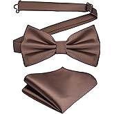 Branduce Mens Solid Color Double Fold Pre-tied Bow Tie and Pocket Square Set