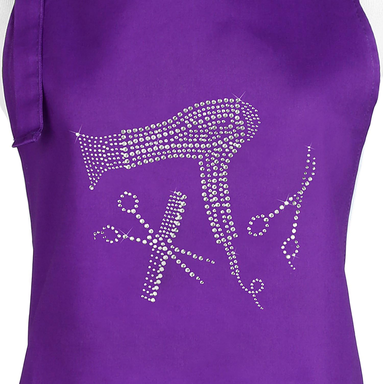 Plum Hill Rhinestone Hair Stylist Apron - Salon Apron for Hairdresser - 3 Pockets and Long Ties