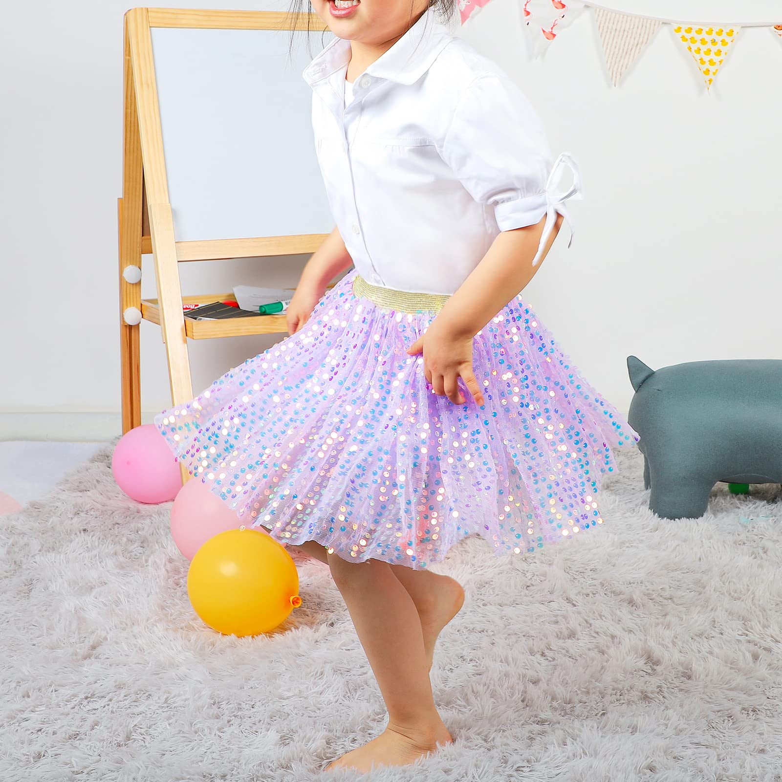 KEREDA Toddler Girls Layered Tutu Skirt Sparkling Sequin Tulle Dance Skirts