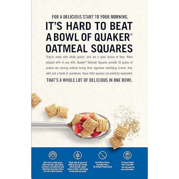 QUAKER OATMEAL SQUARES BREAKFAST CEREAL, BROWN SUGAR, 21OZ FAMILY SIZE BOX