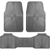 CAR PASS Gray Rubber Car Mats, All Weather Floor Mats Full Set, Waterproof Trim-to Fit Anti-Slip Easy Clean Heavy Duty Automotive Pad for Cars Trucks SUV Sedan Van, 3 Pcs All Grey Rubber