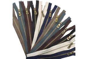 BokWin #3 Metal Zippers, 12 Pack 7.9 Inch (20cm) Antique Brass Close End Non-Separating Zippers, 6 Assorted Colors for DIY Se