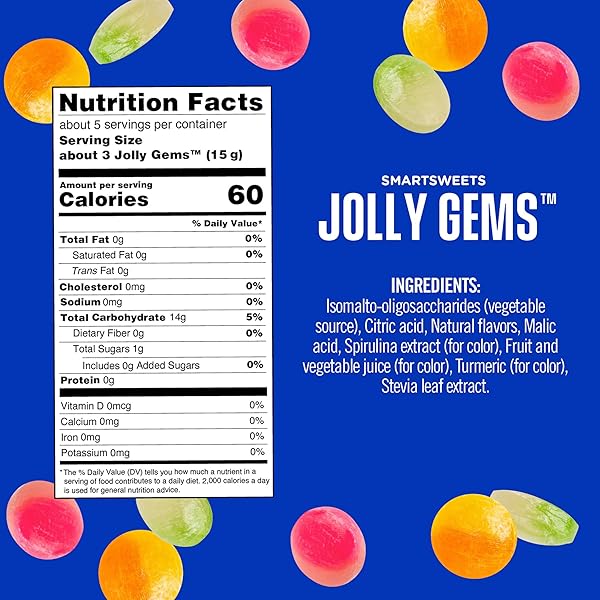 SMART SWEETS, CANDY HARD GEMS JOLLY, 2.5 OUNCE