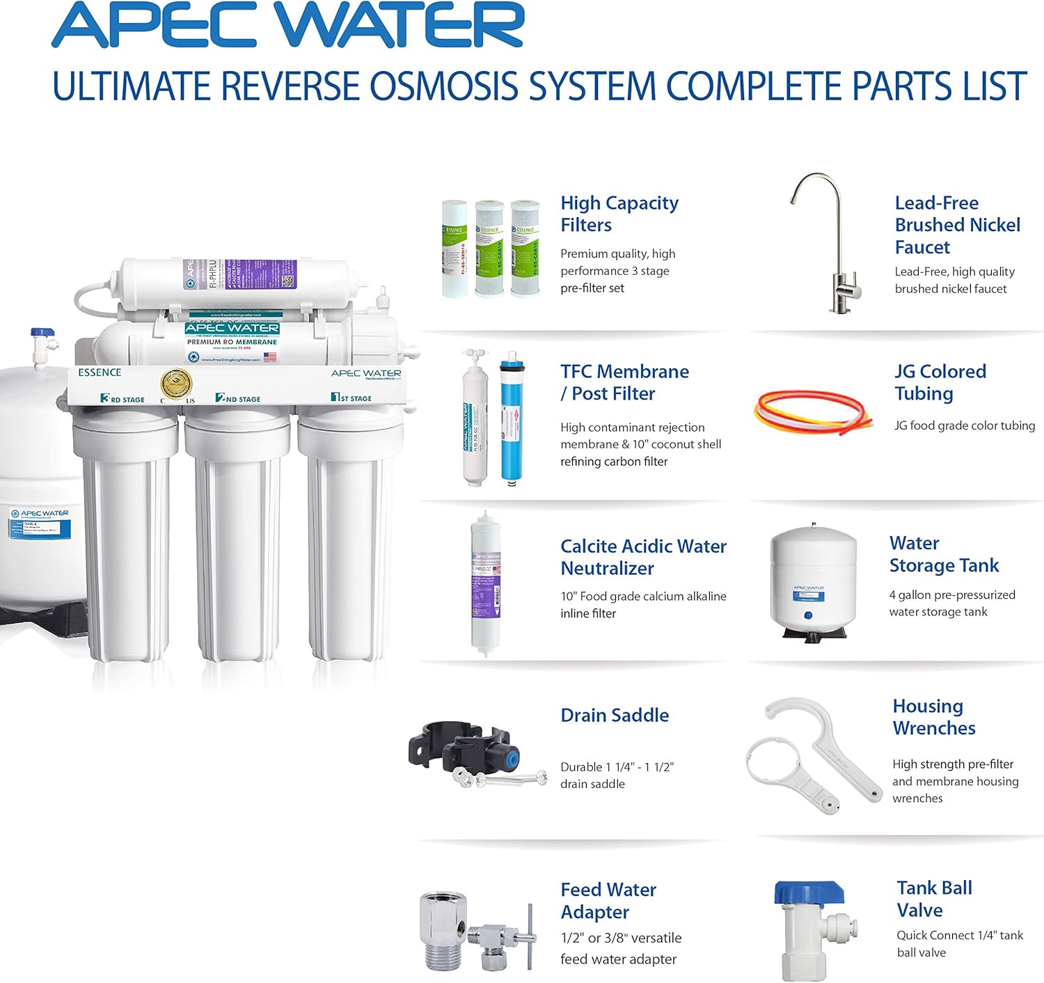 APEC Water Systems ROES-PH75 Essence Series Top Tier Alkaline Mineral pH+ 75 GPD 6-Stage Certified Ultra Safe Reverse Osmosis Drinking Water Filter System - - 