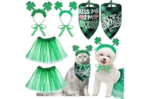 KAJAIA 6 Pieces St Patrick's Day Dog Costume Set Include 2 Pieces Green Shamrock Dog Headband 2 Pieces Plaid St Patrick's Day Dog Bandana and 2 Pieces Pet Tutu Skirt for Girl Dogs Cats Puppy Kitten