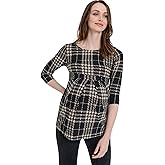 LaClef Women's Round Neck 3/4 Sleeve Front Pleat Peplum Maternity Top