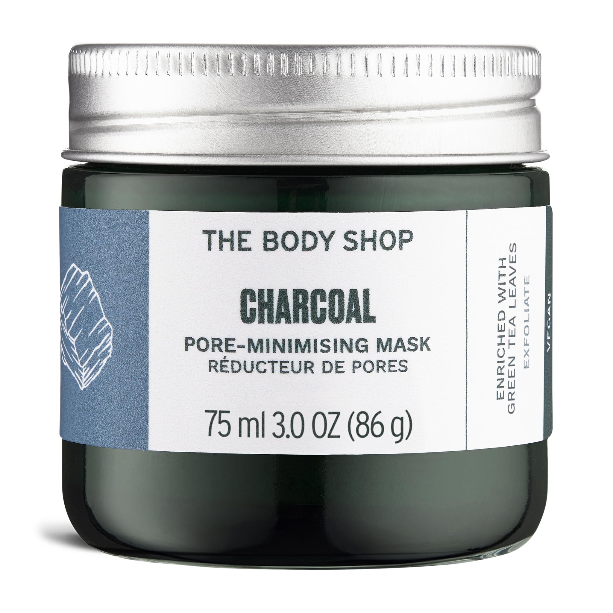 The Body Shop Charcoal Pore-Minimising Mask (1x 75ml), Clay Face Mask for Pores, Exfoliating Charcoal Mud Mask for Face, Skincare Cleansing Treatment for All Skin Types