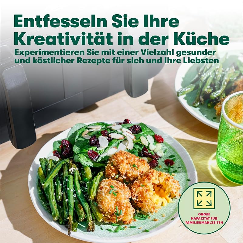 8L Dual Basket Heißluftfritteuse mit Touchscreen, 8 Kochfunktionen, einstellbarer Temperatur, automatischer Abschaltung und Timer, antihaftbeschichteten Kochschalen, 1700W, Schwarz