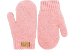 JAN & JUL Girls' Knit Toddler Mittens with Fleece Lining for Fall and Winter (Dusty Pink, Size M)
