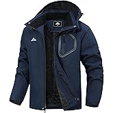 MAOYSSEN Men's waterproof ski jacket fleece lined warm winter hooded snow jacket windproof mountaineering ski windbreaker