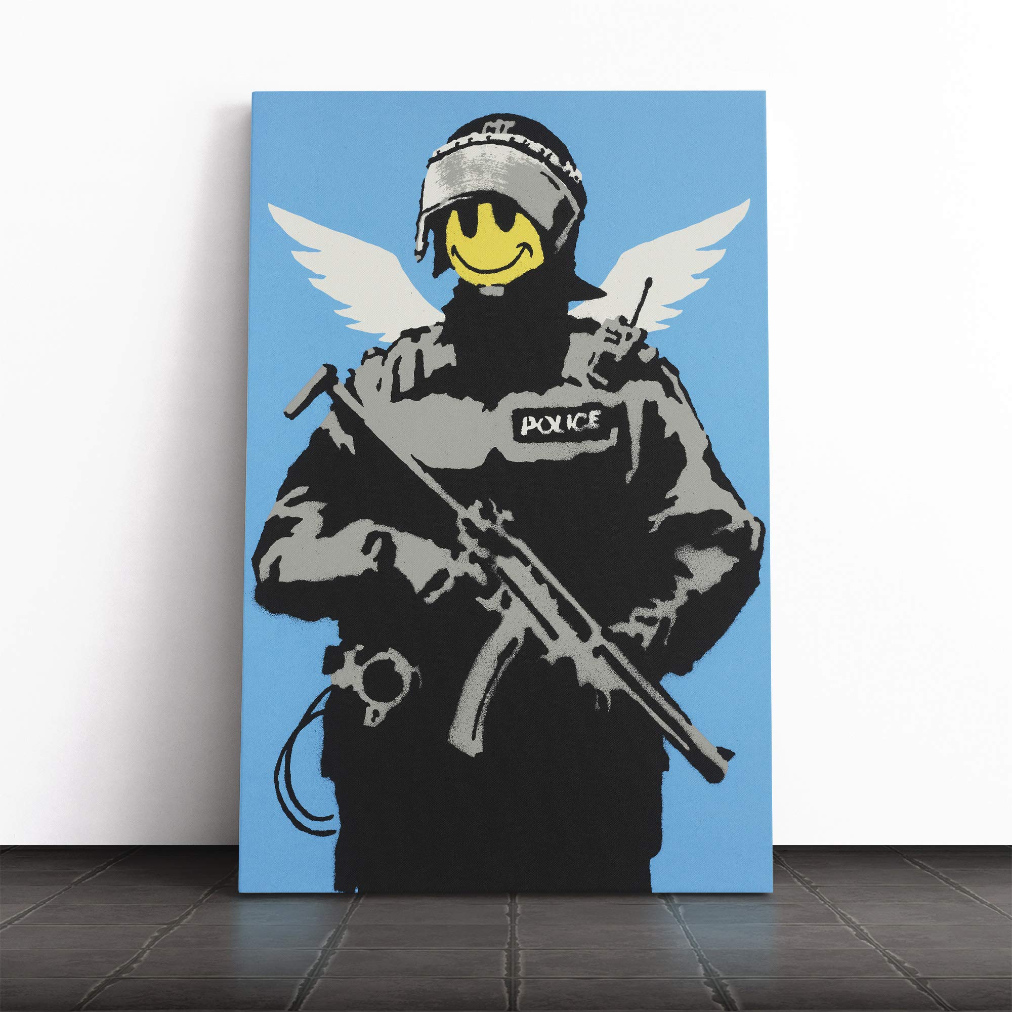 Banksy Smiley Copper Wall Graffiti Art Canvas Print | Gallery Wrapped 30mm Frame Wall Decor | 20x14 inches | Ready to Hang | Pop Art Picture | Living Room Bedroom Lounge Office