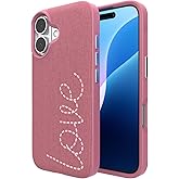 ZAGG London Snap Case for iPhone 16 - "Love Embroidered Fabric, MagSafe Compatible, 13ft Drop Protection, Slim, Stylish, Durable, Recycled Materials, Pink