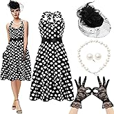 JenPen 5 Pcs Vintage Polka Dot Dress, Retro Swing Dress for Women 2025 Tea Party Costume for Derby Cocktail
