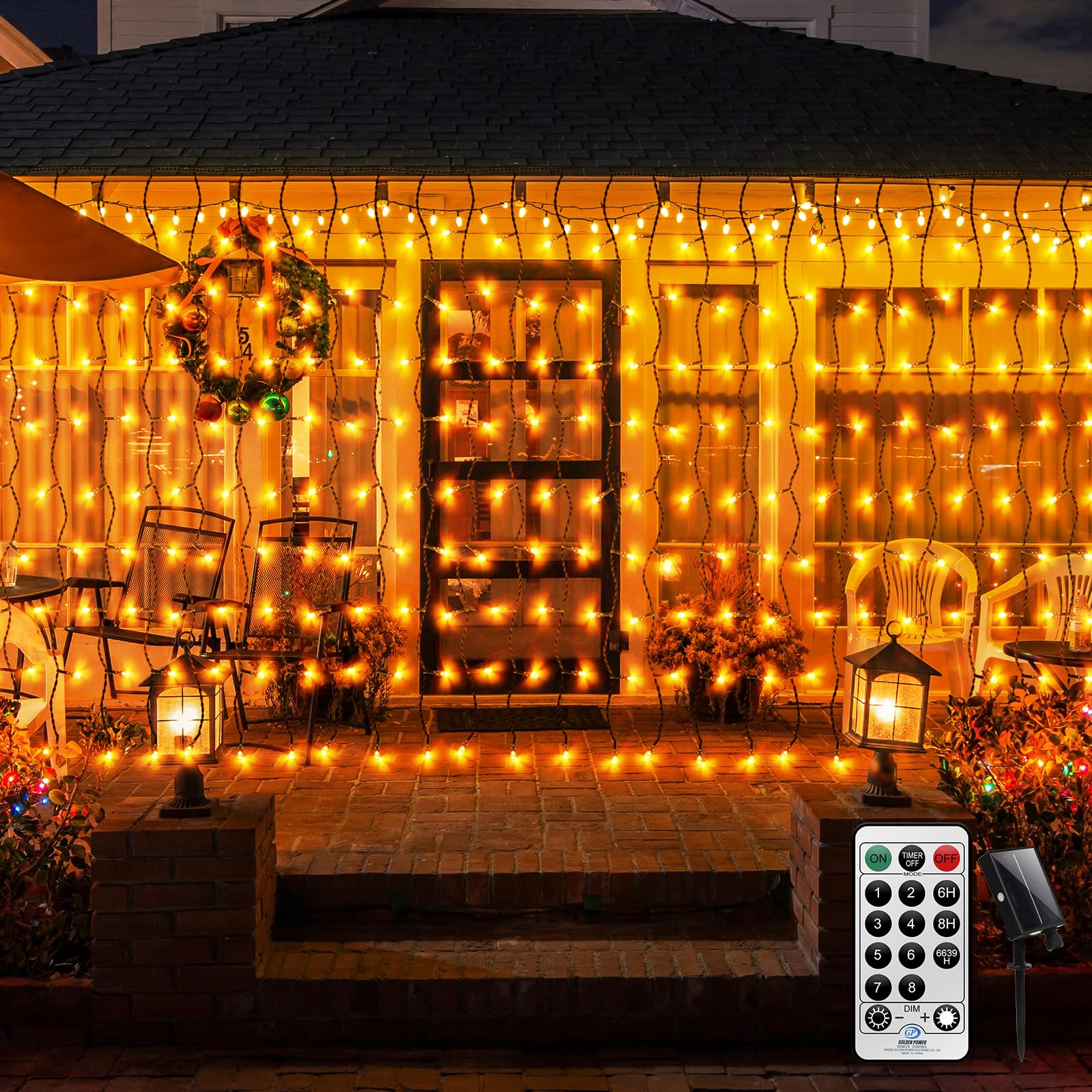 CERIAL 6M X 1M Icicle Lights Christmas Outdoor Indoor, Backdrop Curtain Fairy Lights String Hanging Waterfall Christmas Icicle Light,Green Wire Outside Garden Solar Light with Remote,Waterproof