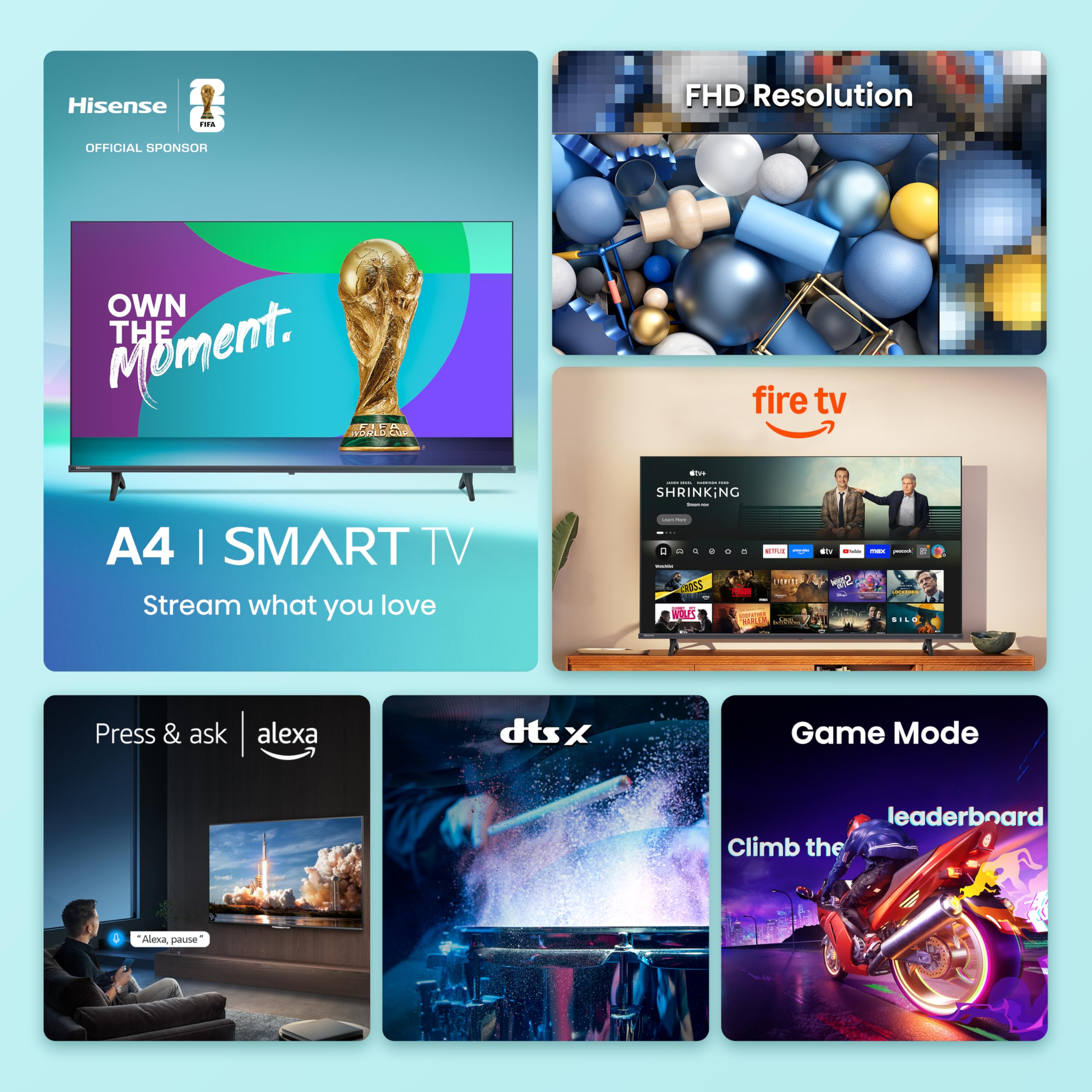 Hisense 40-Inch Class A4 Series FHD 1080p Smart Fire TV (40A4NF, 2025 Model) - DTS Virtual: X, Slim Bezel Design, Alexa Built in, Streaming TV, Black