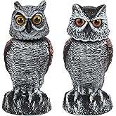 Hedoc 2 Pack Fake Owl Decoys to Scare Birds Away, Rotating Head Bird Deterrents, Nature Enemy Scarecrow Plastic Statues, Pest Repellent for Gardens and Patios
