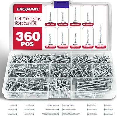 Digank Wood Screws Kit 360pcs Self Tapping M3 M3.5 M4 Assortment