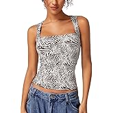 QINSEN Women's Square Neck Sleeveless Double-Layer Tank Tops Basic Tight T Shirts