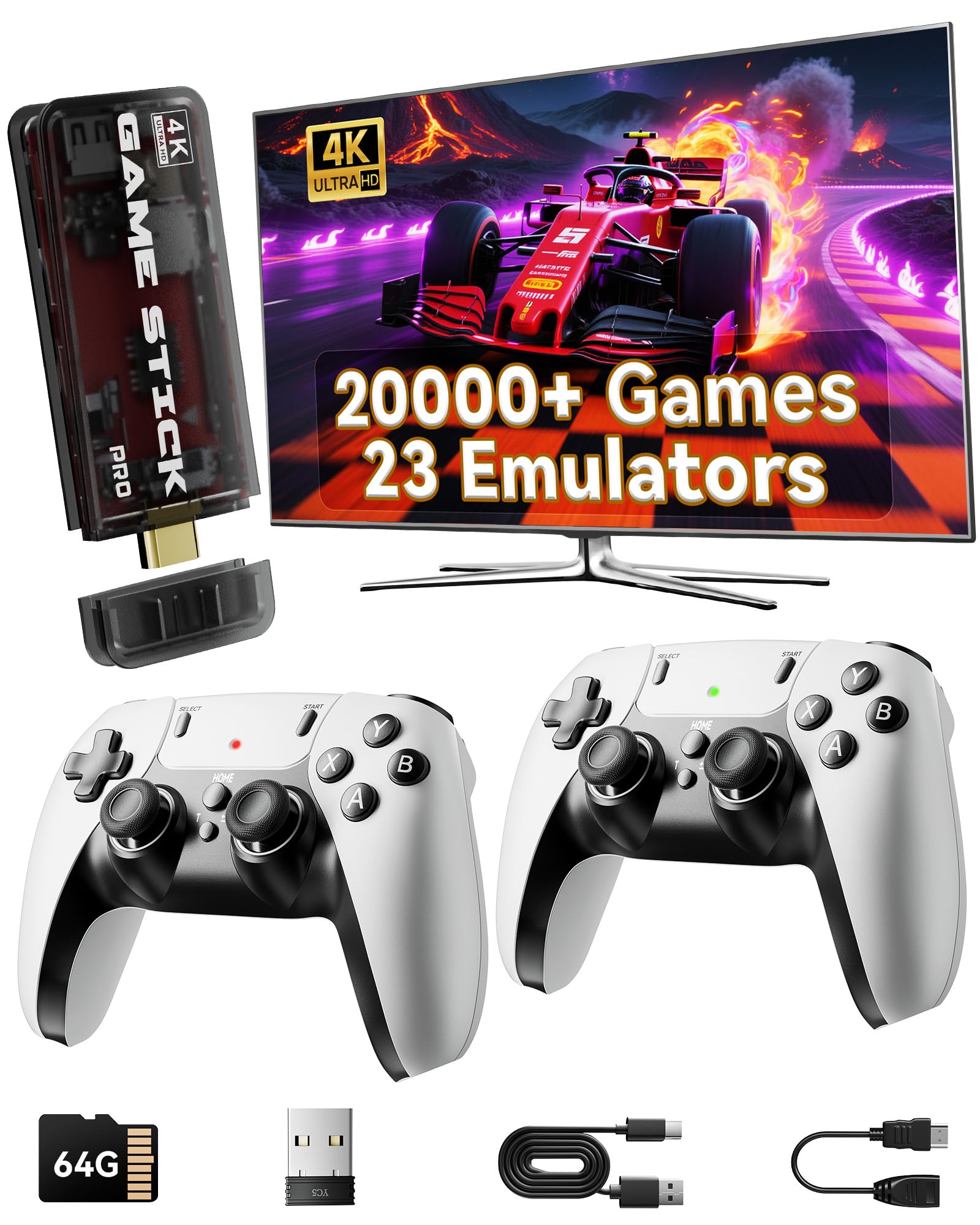 Photo 1 of 2025 Retro Gaming Console Pro 4K HDMI with 20,000+ Built-in Classic Video Games, Retro Game Stick with 23 Emulators Plug & Play TV Video Gaming Stick with 64GB Memory