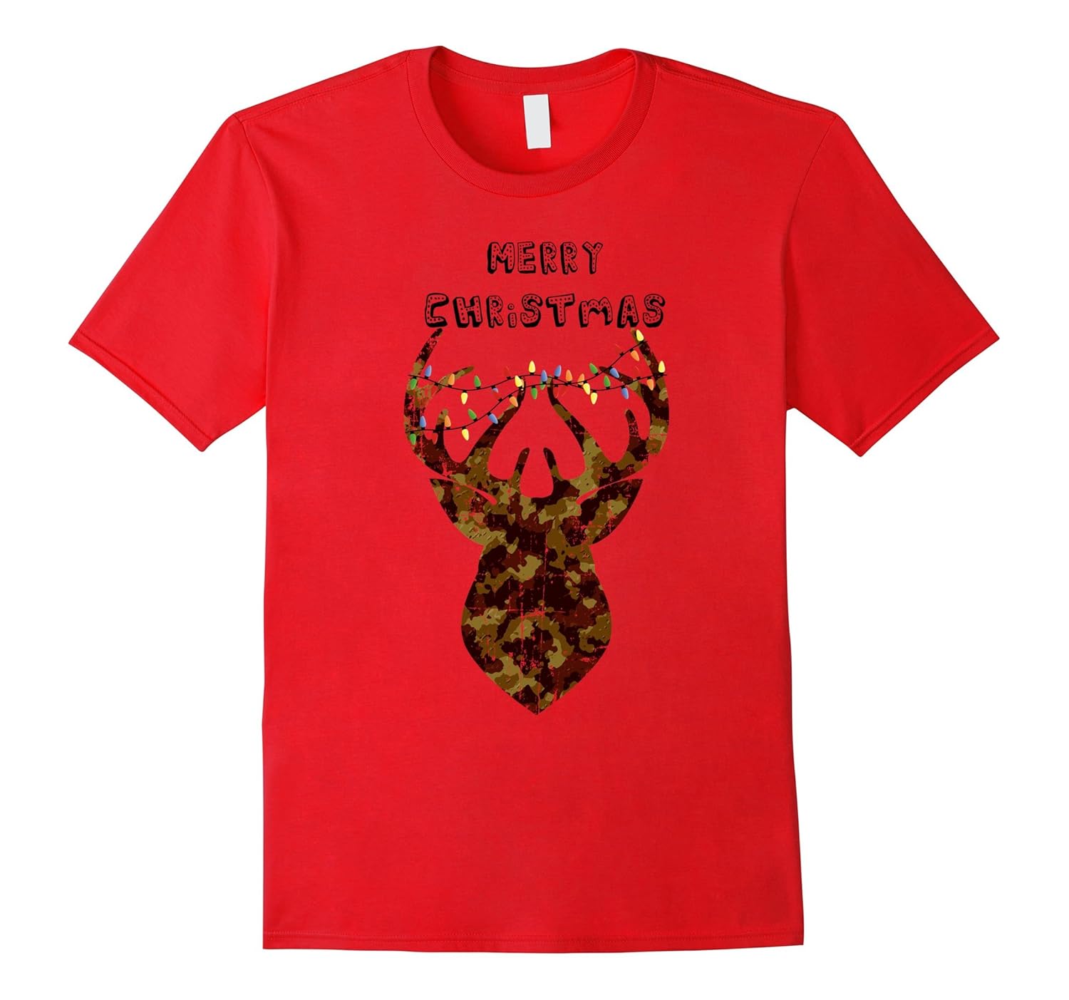 Camo Deer Elk Merry Christmas Lights Trending T-Shirt-ANZ