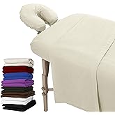 LONDON LINENS Extra Thick 3 Piece Set Massage Table Sheets Set - 100% Natural Cotton Flannel - Includes Massage Table Cover, Massage Fitted Sheet, and Massage Face Rest Cover (Natural)