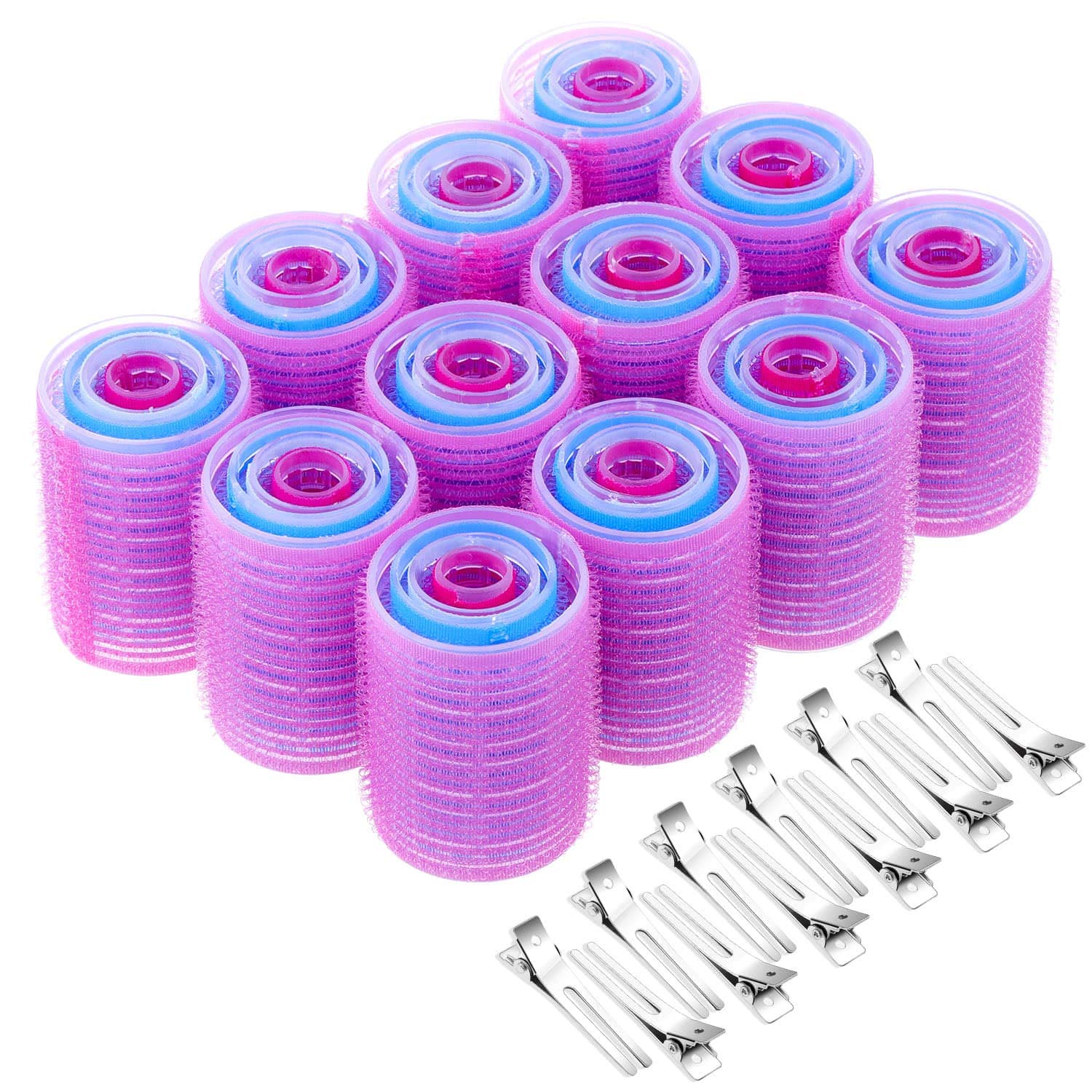 Rollers for Hair, Anezus 60 Pcs Hair Rollers Self Grip Set Includes 48 Pcs Hair Curlers and 12 Pcs Double Prong Clips for Women, Men Hairdressing